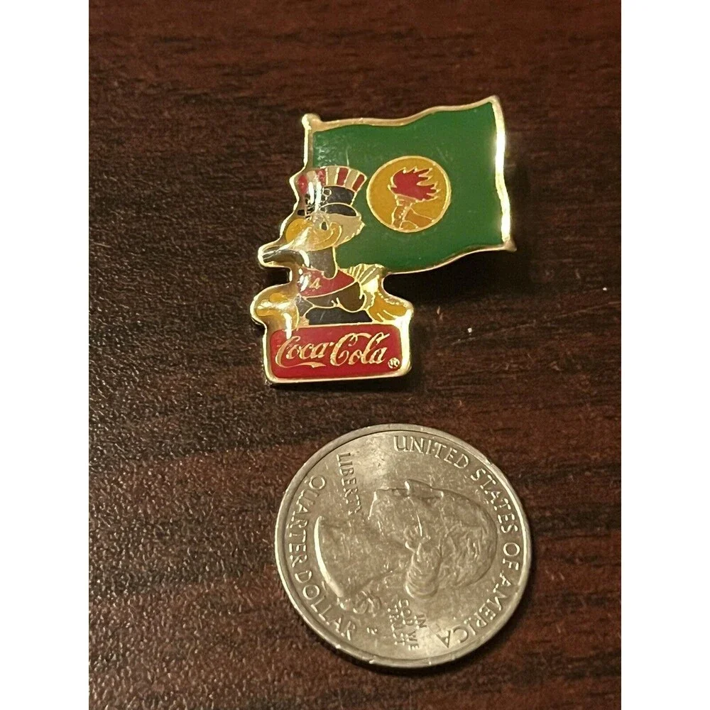 Vintage 1984 Los‎ Angeles Olympics Coca Cola Sam Eagle Zaire Flag Lapel Pin